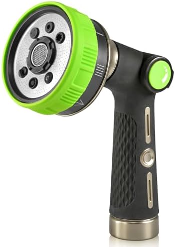 RAINPOINT Hose Sprayer Nozzle Heavy Duty - 8 Spray Patterns Garden Hose Nozzle with Adjustable Flow Control for Watering Plants, Washing Cars,Washing Pets, Thumb Control (Green)