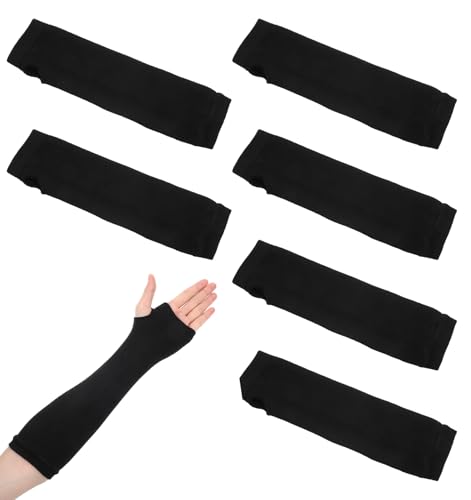 ValueBargain 6er-Pack Stulpen Arm Armstulpen Schwarz Fingerlos Kommt mit Daumenloch Elastische Kurzgipsabdeckungen Waschbar Schutz für ArmDusche Bad Armlinge