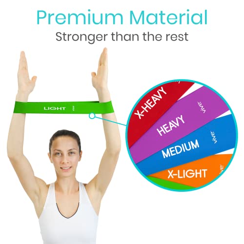 Vive Loop Bands (6 Pack) - Multi Resistance Straight Elastic Set - Stretch Kit For Men, Women, Toning Hip, Butt, Arm, Leg, Booty, Physical Therapy Yoga, Pilates Strength Training - Gym, Home Workout #TOP1