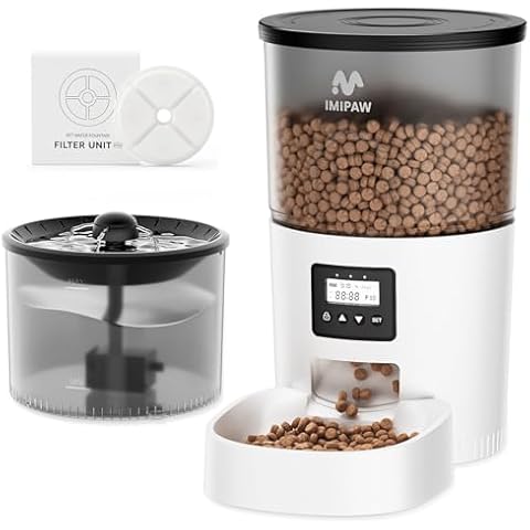 IMIPAW Cat Feeder and Water Fountain 3L Combo, Replacement Filter Cartridges for Water Dispenser Cover
