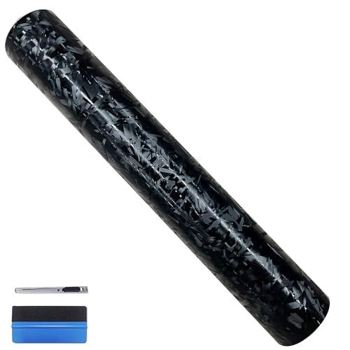 Image of LZLRUN Forged Carbon Fiber Shard Black Car Vinyl Wrap Film 1 inch x 30ft | Shard black silver forged carbon fiber texture, With install tools, Air release, Self-adhesive, For car moto furniture laptop