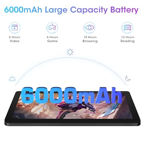 Tablet Android de 10 polegadas, 32 GB de armazenamento, quad-core, tela HD IPS, câmera dupla, WiFi, Bluetooth, tablets com bateria de 6000 mAh, tipo C (cinza) - Imagem 5