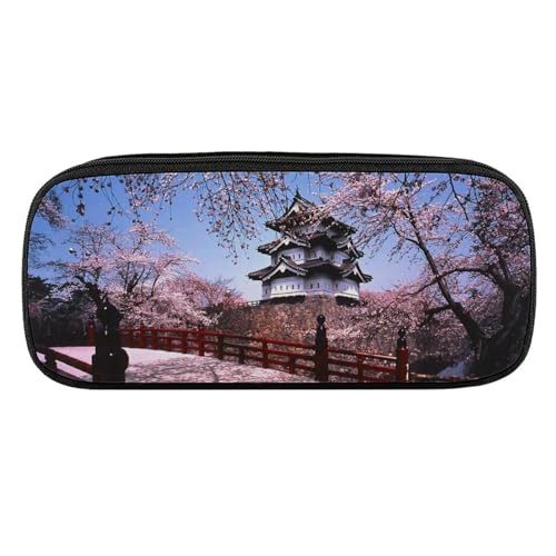 ペンケース 筆箱 大容量 軽量 桜 花柄 小さな橋 自然景観 筆入れ ふでばこ ペンポーチ 多機能 コンパクト シンプル おしゃれ 中小学生 高校生 女の子 男の子