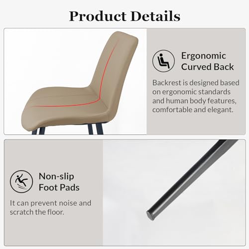 Image of Modern Dining Chairs Set of 8, PU Leather Dining Room Chairs, Upholstered Kitchen Chairs with Ergonomic Backrest & Sturdy Metal Legs, Perfect for Dining Room, Living Room, Khaki