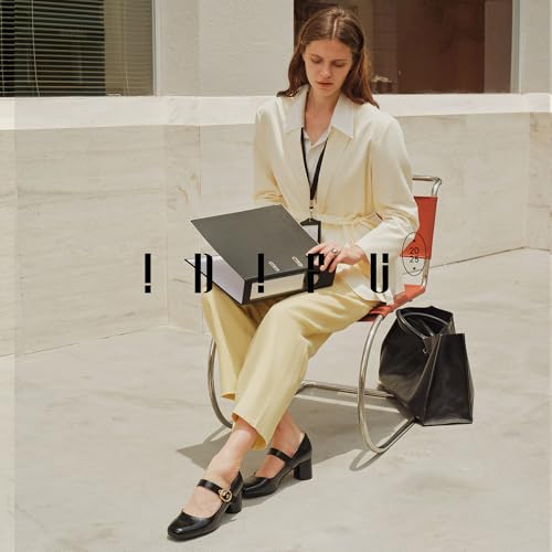 IDIFU IN2 Mary Jane Shoes Women's Pumps Closed Toe Chunky Block Low Short Heels Work Wedding Prom Comfortable Dress Shoes for Women Cute Trendy Vintage Heels Pumps Shoe with Buckle3