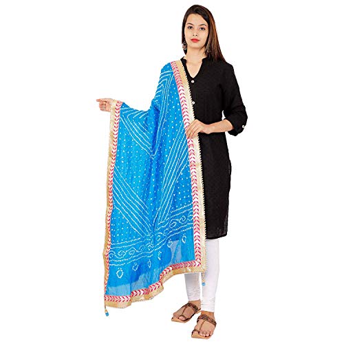 Dupatta Jaipuri traditionnel fait main avec broderie fine Gota Patti bleu firozi