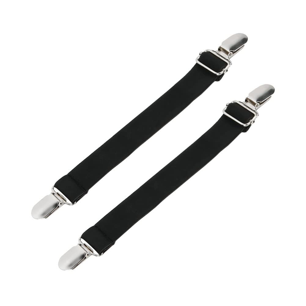 Surakey 2pcs Adjustable Boot Clips for Motorcycle Riding, Black Boot Straps Elastic Band Pants Leg Fixer Holder Clip Portable Pants Clip for Men & Women, 9.8 inch x 0.9 inch