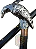 Antique Solid Brass Raven Head Handle Style Walking Stick Wooden Cane Wood & Metal for Men & Women W