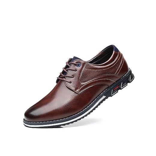 Men’s Dress Shoes Casual Business Oxford Derby Orthopedic Leather Shoes Comfortable Walking Shoes Office Loafers Work Flats,Brown,8