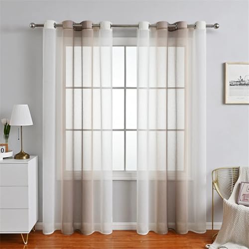 Surwin Translucidas Cortinas Salon, Estilo Degradado Colorido 2 Piezas Cortina con Ojales, Cocina Dormitorio Cortinas y Moderno Visillos Visillos Cortos para Ventanas (Marrón,132x240cm)