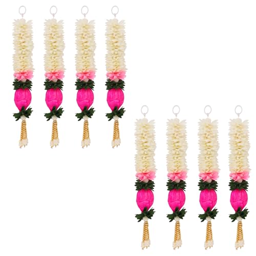 Image of Akaar Decor Lotus Hanging Gajra Set of 8 (10 Inch) | Off-White Floral Wall Hangings | Diwali Backdrop, Temple & Pooja Room Decor