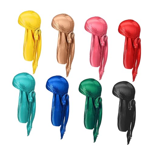 Durag en satin unisexe bonnet pirate long turban de nuit POPETPOP lot de 8
