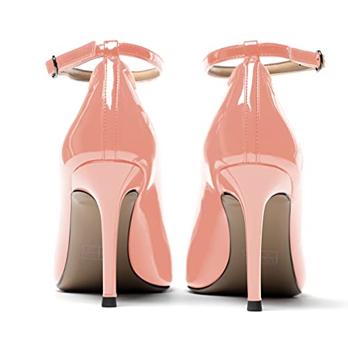MODENCOCO Women's Buckle Pointed Toe Ankle Strap Patent Leather Stiletto High Heel Pumps Office Work Shoes 3.5 Inch4