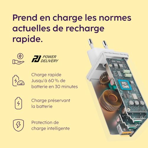Chargeur rapide USB Type C 100W Hama GaN compact pour smartphone, tablette et PC portable