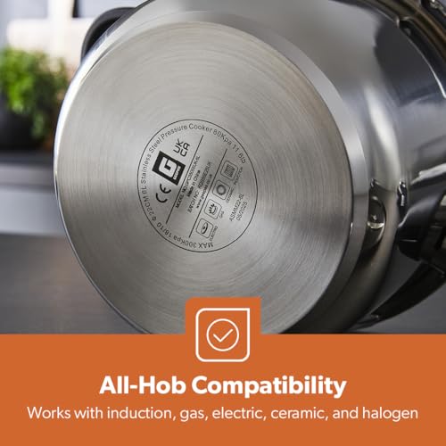 GEEPAS 6L Stainless Steel Pressure Cooker | Induction Hob Compatible Cooker | Quick Pressure Release Dual Handles for Fast Cooking at Home or in Catering Kitchens Energy Efficient Safety Lock Silver - Image 6