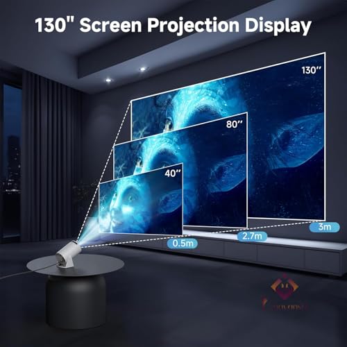 Image of OLMARTT KITCHENWARE Projector with WiFi 6 and Bluetooth, 4K 1080P Support Portable Projector 180 Rotatable 130'' Screen Movie Projector Auto Keystone Compatible for Laptop, PC, Smartphone (offwhite)