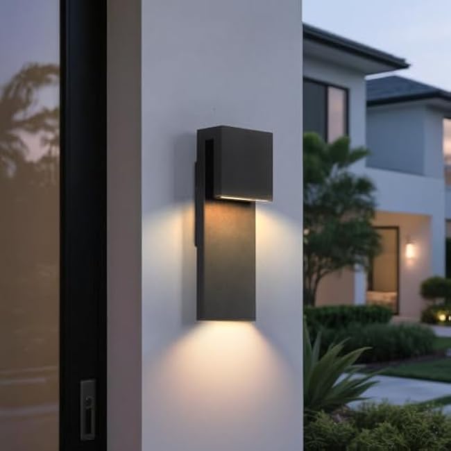 15 Modern Outdoor Wall Sconce, Waterproof LED Exterior Wall Light Fixture Hardwired, 3000K Lighting Outside Porch Lights Garage Patio Lamp, Front Door Landscape Lantern for House Yard Decorative
