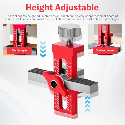 Schranktür Montagehilfe, Einstellbarer Schranktür-Installationspositionierer, Topfband bohrschablone tür Mount Locator, Installationswerkzeug für die Montage der meisten Schranktüren, Rot