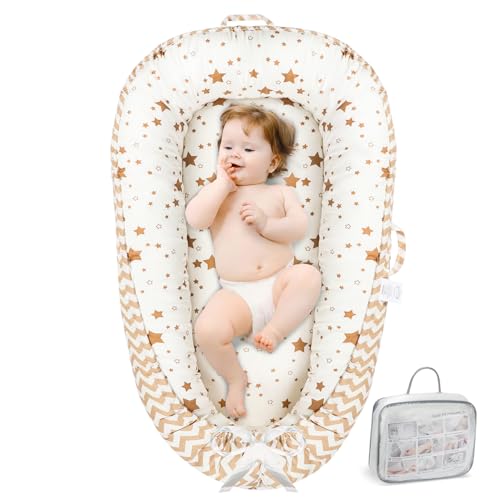 Image of Baby Lounger - Infant Lounger for Newborn 0-24 Months, Pure Cotton Breathable Baby Nest Cover, Newborn Essentials for Baby Boys&Girls, Portable Baby Bed for Home and Travel, Star