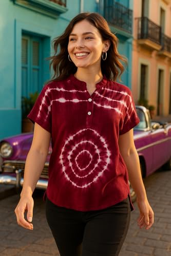Image of Maaesa Women Handcrafted Tie & Dye Rayon Top | Regular Fit|Lightweight & Breathable Fabric | Casual Wear & Office Wear