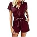 Produktbild Saclerpnt Damen Jumpsuit Elegant Sommer Latzhose Ärmellos Kurz Hosenanzug Einteiler Ärmellos V-Ausschnitt Locker Jumpsuit Jeansoverall,Wein,L