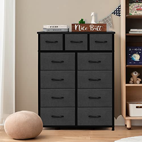 AZL1 Life Concept 11-Drawer Dresser, Fabric Storage Tower for Bedroom, Living Room, Large Tall Dressers for Bedroom with Wooden Top and Metal Frame, Bedroom Dressers & Chests of Drawers, Dark Grey - Thumbnail 2