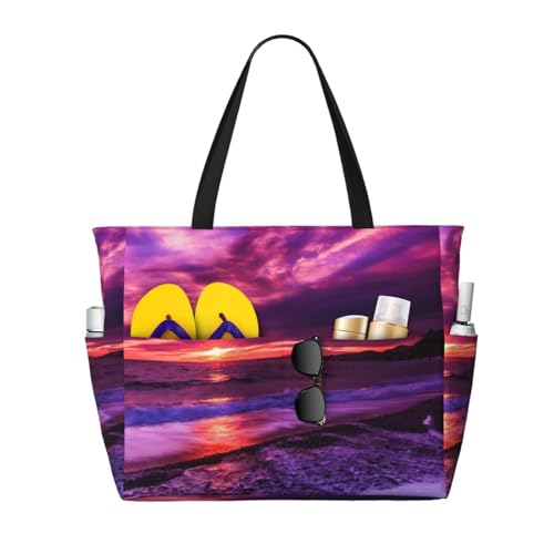 Grand sac de plage imprimé coucher de soleil sac fourre-tout à bandoulière femme