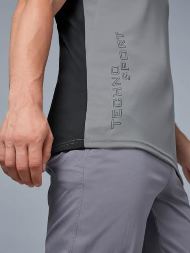 Image of TECHNOSPORT Men's Slim Fit Color Block T-Shirt, Technocool Quick Dry Anti-Microbial Short Sleeve Sports Tee for Gym, Running, Training & Everyday Wear