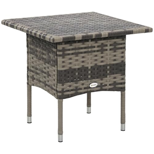 Outsunny Table d'appoint de Jardin Table Basse carrée en résine tressée Style Cosy Chic - 50 x 50 x 47 cm Noir