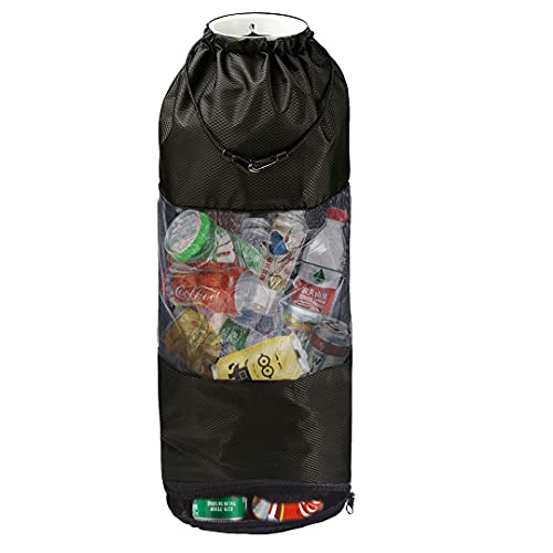 AMONOL Boat Trash Bag, Portable Large Hoop Mesh Trash Bag with Zippered Bottom for Boat, Kayak, Camper or Car (Black)