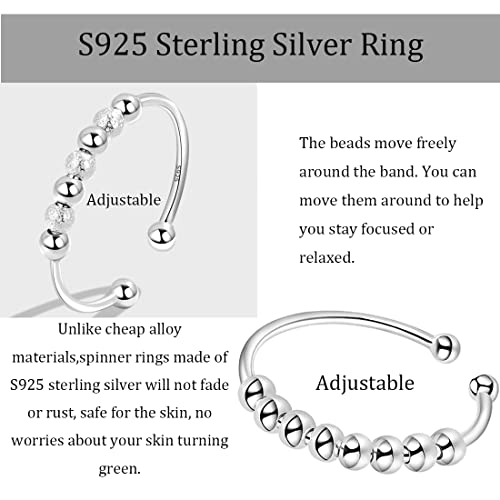 Bague avec perles rotatives en argent 925 pour de la relaxation douce - 6
