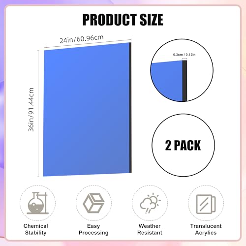 Image of Lesnlok 24 x 36 Transparent Blue Acrylic Sheets 1 /8 inch Thick 3mm 2 Pack Cast Plexiglass Sheets,for Sign,Craft,Painting,Laser Cutting,DIY Display Projects (2, Blue, 24 inchx 36 inch)