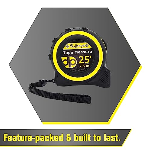 Bullseye 25 Ft Tape Measure With Magnetic Hook - Double-Sided Tape Measures With Imperial & Metric Measurements - Retractable Measuring Tapes With Fractions By Daily Living Products #TOP1
