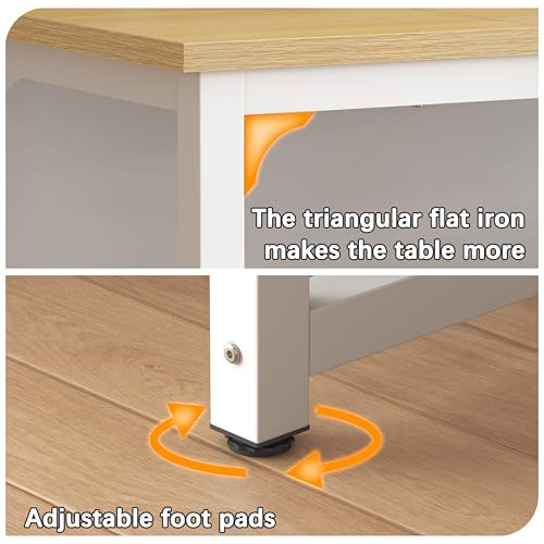 Image of NSdirect 63 inch Computer Desk,Large Home Office Desk Wide Workstation 1 inch Thicker Tabletop for Writing,Games and Home Work PC Desk Modern Finish Wood Board and Sturdy Steel Legs,Oak+White