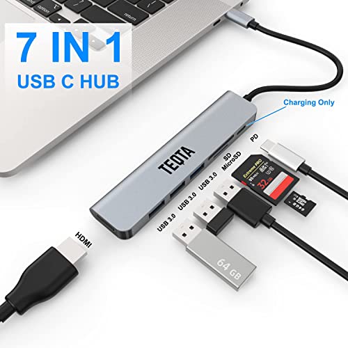 Image of USB C Docking Station 7 in 1 Portable Type C USB HUB with 4K HDMI Port, 100 Watt PD, 3.0 High Speed Data Transfer 3xUSB Ports, Micro SD /TF Card Reader for MacBook Pro M2, M1 and More (Grey)