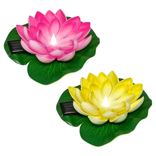 HuaMuDM lumière Flottante de Lotus pour l'étang, 2 pièce Lampe Flottante Piscine Solaire, étang...