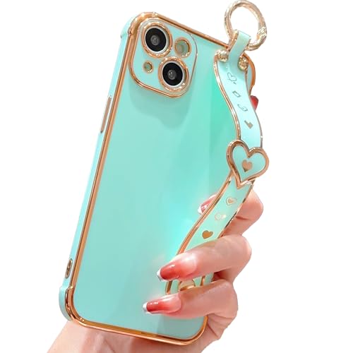 IDweel Cute Slim for iPhone 13 with Adjustable Wristband Kickstand, Mint