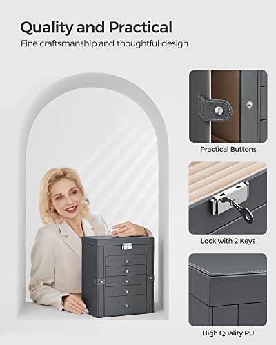 Songmics UJBC152G01 6 Tier Jewelry Box, Jewelry Case With 5 Drawers, Large Storage Capacity, With Mirror, Lockable thumb #6