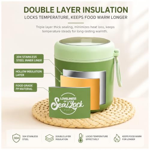 Image of Insulated Stainless Steel 1060ml Lunch Box with 350ml Tumbler | Leakproof Hot Cold Food Container | BPA-Free Cute Tiffin Box for Kids, School, Office, Travel, Picnic (Mint Green)