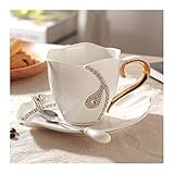  Tumblre Tasse à café Diamants Tasses à thé créatives Tasse à café avec soucoupes et cuillères Ensemble de Tasses de décoration (Blanc)