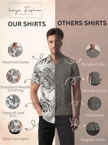 Image of Leriya Fashion Men's Tropical Hawaiian Button Down Shirt | Regular Fit Soft Rayon Short Sleeve Casual Beach Shirt with Floral Print|Summer Holiday Resort Outfit