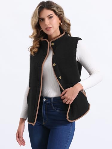 Chaleco de forro polar para mujer con botones y bolsillos Allegra K 2