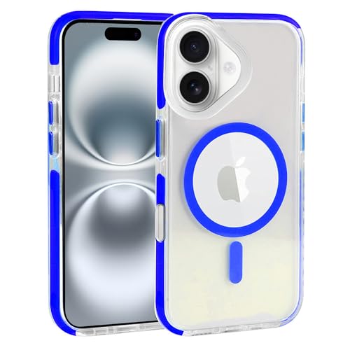 Image of amazon basics Mobile Cover for Apple iPhone 16 | Compatible with MagSafe | Magnetic Case with Built-in Magnets | Slim PC & TPU Cover for Apple iPhone 16 (Blue)