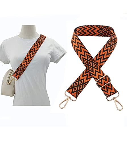 Image of 1pc Extendable Zigzags Jacquard Bag Strap with Clasps Geometric Webbing Belt for Shoulder Crossbag Messenger Bag Replacement (Orange)