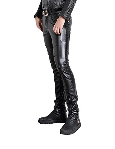 Moonwalk Men`s Faux PU Leather Skinny Black Biker Pants 33 Black, 11, Size 33 - Image 3