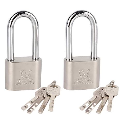 Locks with Keys 2 Pack, Katfort 1-9/16-inch(40mm) Padlock with 4 Keys, Long Shackle Padlock with Multiple Keys for Indoor Outdoor Cover