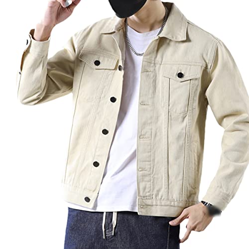 Veste en jean pour homme kaki en coton doux coupe ample style coréen taille M