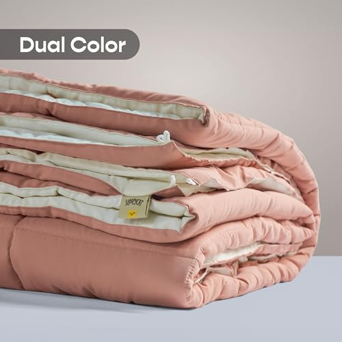 Image of SleepyCat Summer Reversible AC Comforter - Hotel Like Feel 120 GSM Lightweight Blanket, Quilted Design, Machine Washable - Nude Pink & Seafoam White (Single Size 90x60)