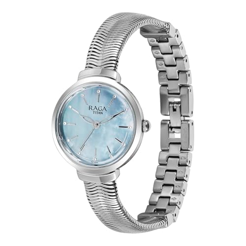 Image of Titan Raga Viva Glam Plain 3 Hands Green Round Dial Silver A1Stainless Steel Strap Women's Watch - NU2737SM01