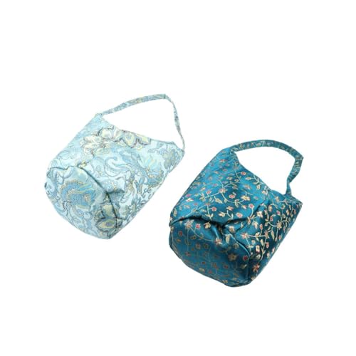 2Pcs Embroidered Handbag Crossbody Shoulder Bag, Women Drawstring Handbag Mobile Phone Bag Storage Bag, Blue2